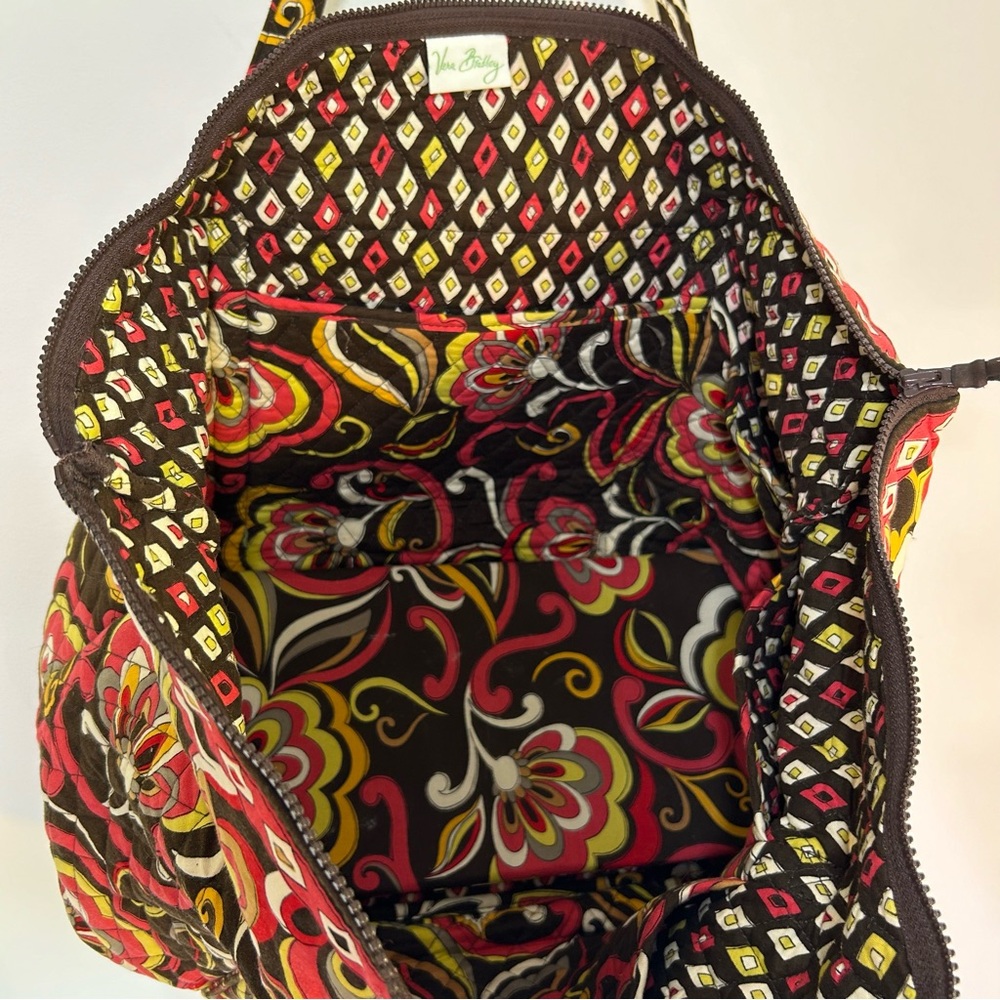 Vera Bradley Puccini Tote Bag Purse Brown Yellow Pink White Pockets Large - Picture 8 of 12